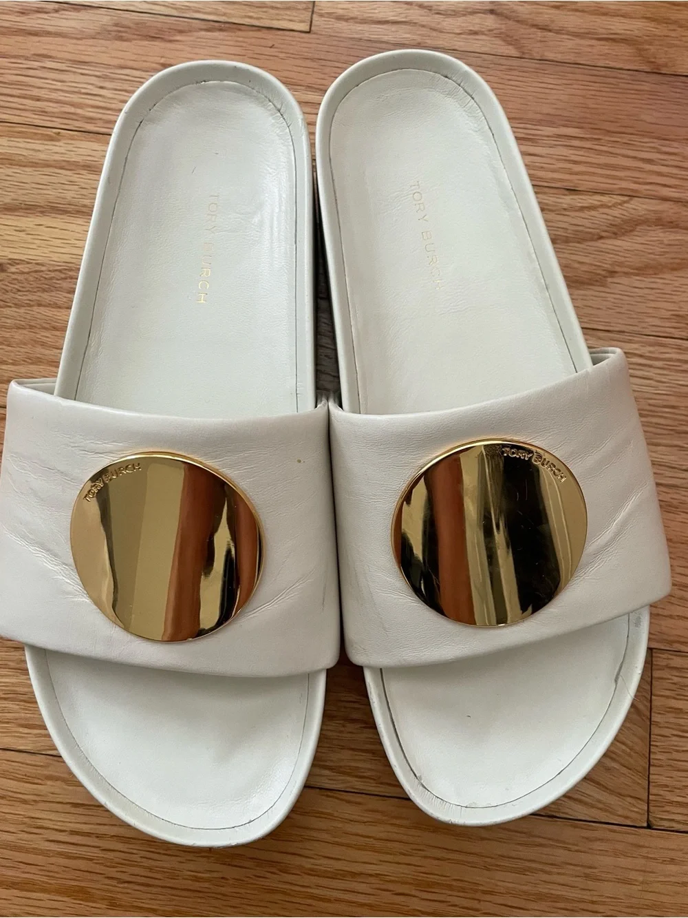 New Tory Burch Patos Leather Platform Slide Sandals Ivory NWOT Size 7